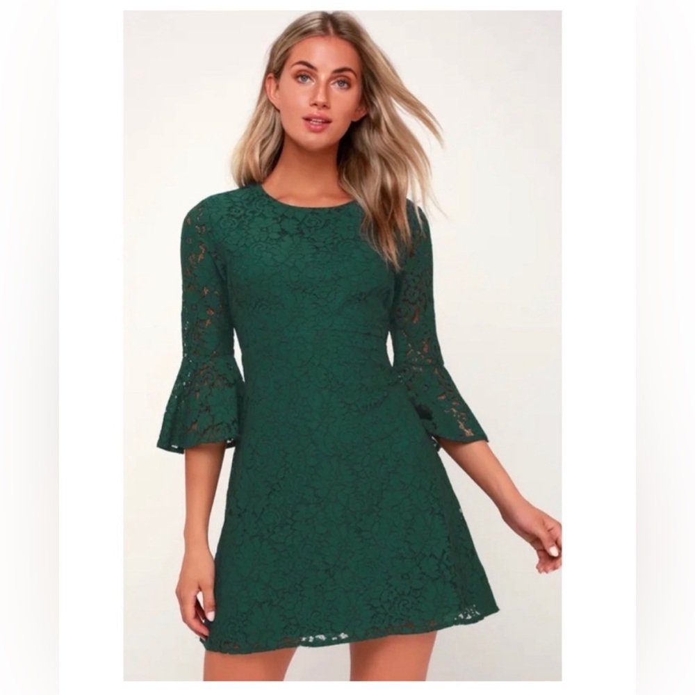49 Favorite Flair Forest Green Lace Flounce Sleeve Dress